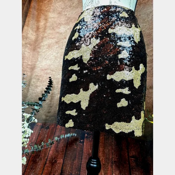 Three Eighty Two Sequined Camouflage Mini Skirt Brown Multi size S - Image 7