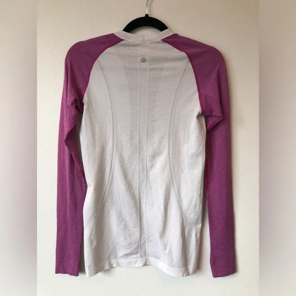 lululemon White and Purple Swiftly Tech Long-Sleeve Shirt Size 6 - Image 6