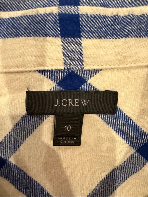 J. Crew Cream and Blue Large Windowpane Button-Down Shirt Size 10 - C1-612 - Image 3