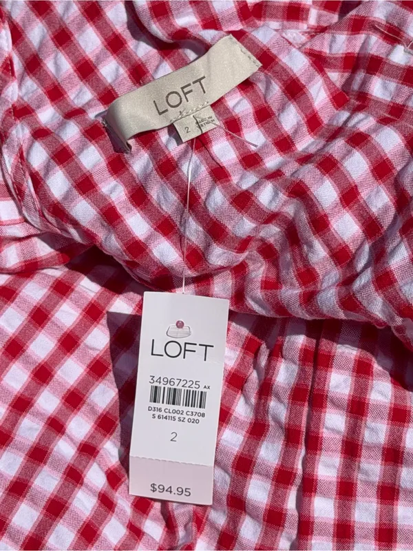 NEW LOFT Red‎ Gingham Tie Back Puff Sleeve Cottagecore Picnic Dress Outdoor Farm - Image 6