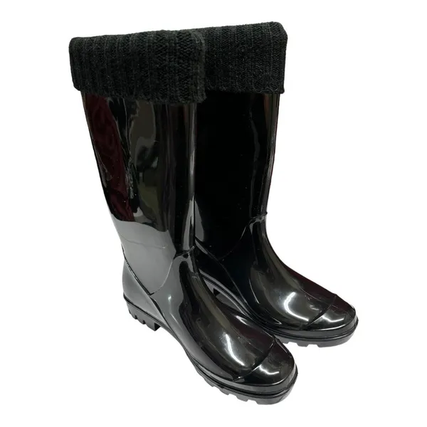 dav Womens Boots Sz 8 US 38 EU Black‎ Rain Boots Sweater Trim Fleece Inside NEW - Image 4