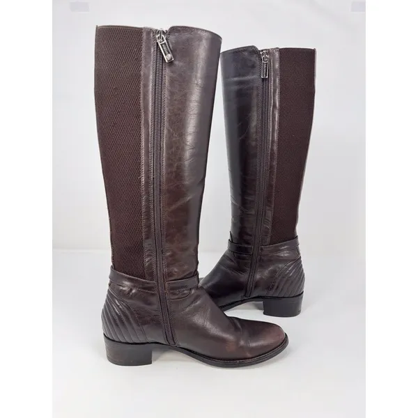 Aquatalia Womens Boots Brown Leather Knee High Tall Zip Up Riding Italian US 6.5 - Image 8
