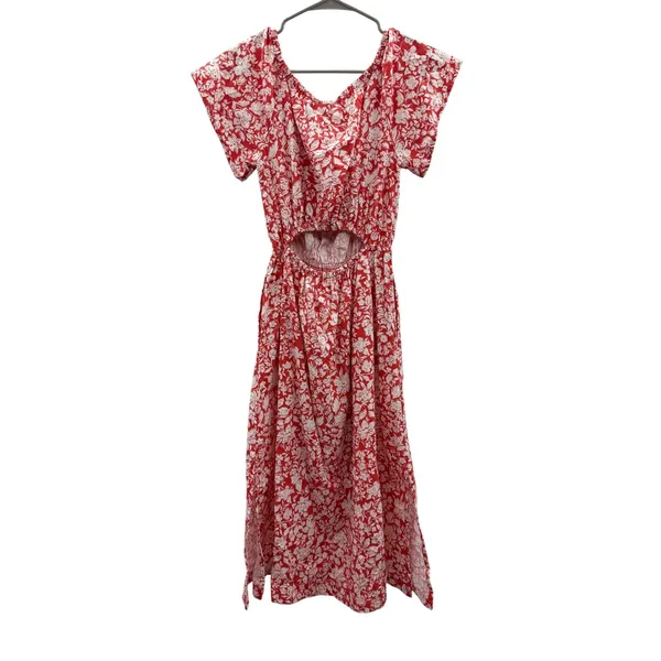 Universal Thread Floral Midi Dress Womens S Red White Cotton Cutout Back‎ NWT - Image 2