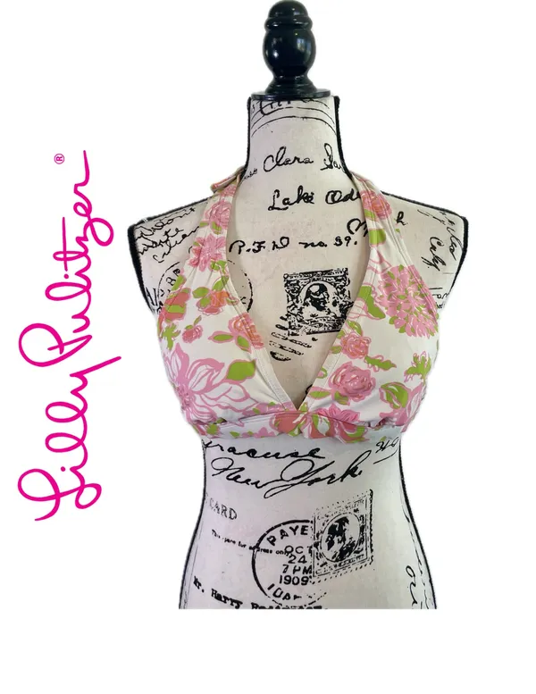 Lilly Pulitzer bikini Swimming top with push up hot pink Green Sz XS RN 88189 - Image 2