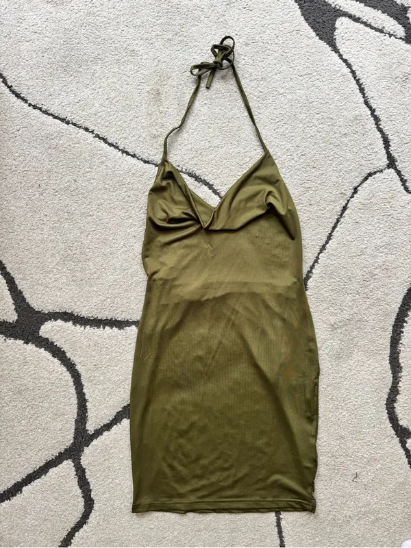 Amazon Olive Green Halter Mini Dress - Image 4