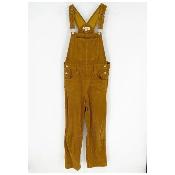 Madewell Straight Leg Cord Overalls Women's‎ Size S Antique Gold Utility Chic - Image 2