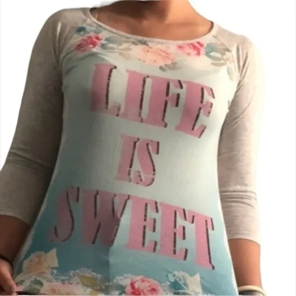 Guess Life Is Sweet 3/4 Sleeve Tshirt M - Image 2