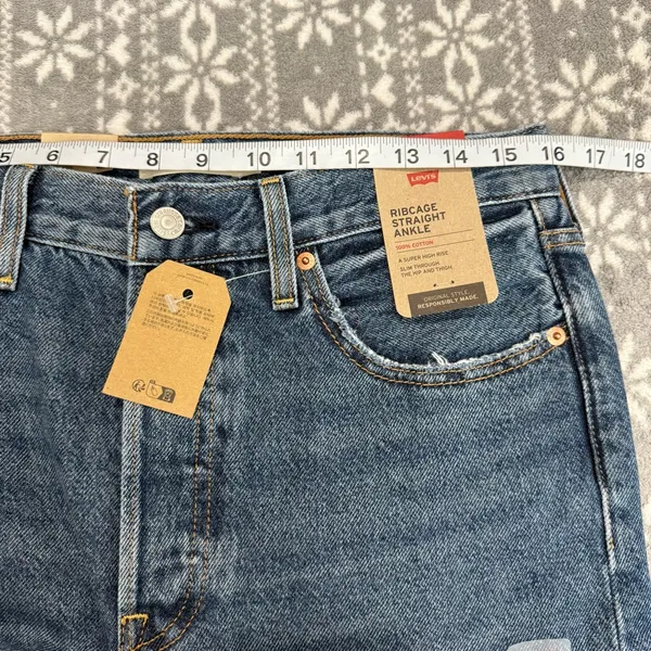 NWT Levis Ribcage Straight Ankle Jean Distressed Blue‎ 30 × 27 Minimal Grunge - Image 11