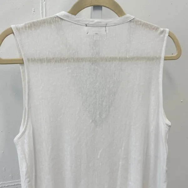 Feel The Piece Terre Jacobs White 100% Linen Deep‎ V-Neck Sleeveless Top M/L - Image 4