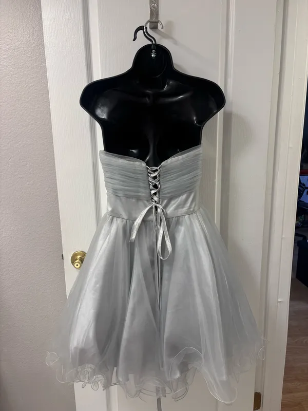 Ruffle Tule Strapless Sweetheart Short Homecoming Formal Dress Embellished Waist L - Image 2