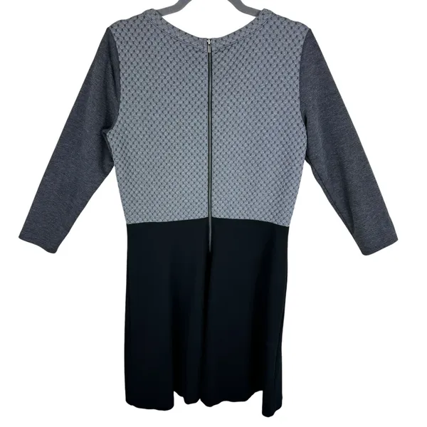Ann Taylor LOFT Gray Black‎ 3/4 Sleeve A-Line Knee Length Knit Dress Size 8 - Image 2