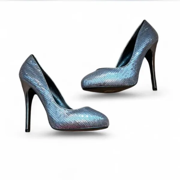 ALDO Silver Sequin Platform Pumps Size 39 / US 8 Sparkly Party Heels - Image 5