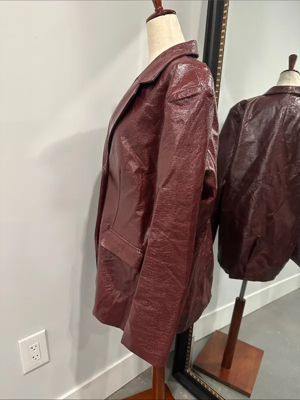 Forever 21 Burgundy faux Leather-Effect Long Blazer - Image 3