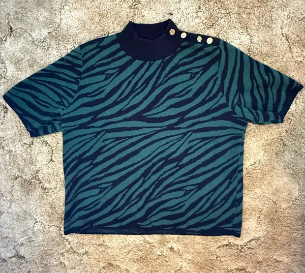 MICHAEL Michael Kors XL Green Zebra Knit Gold Button Sweater Top - Image 3