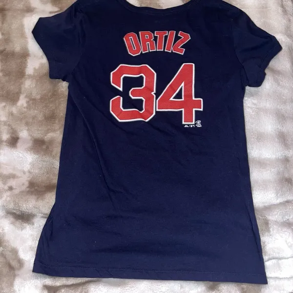 Majestic Womens L Boston Red Sox David Ortiz MLB T Shirt Navy Short Sleeve EUC - Image 5