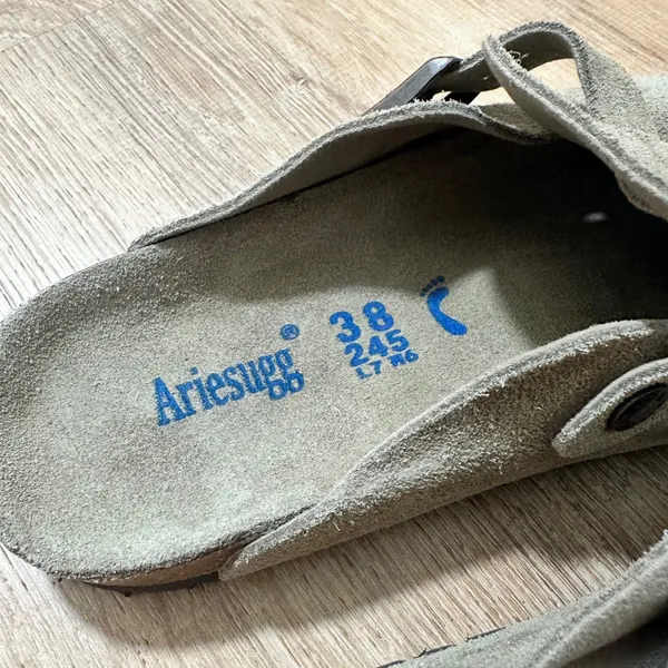 AriesUGG | Women's Taupe Suede Boston Clog Buckle Strap Mule Slip On Shoes, 38 - Image 3