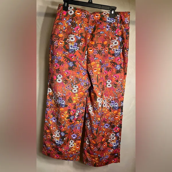 Anthropologie Maeve Floral Flower Power Wide Leg High Waist Crop Pants|Size:14 - Image 2