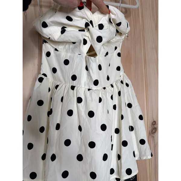 NWT Lulus Modie White Polka Dot Twist-Front Lace-Up Midi Dress Retro Party Sz M - Image 4