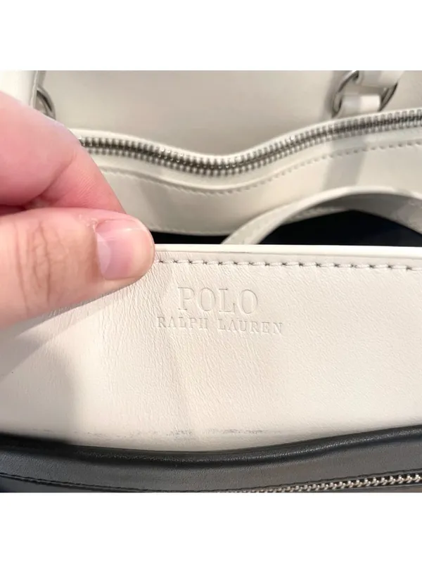 Polo Ralph Lauren X4104 White Black Leather Tote Bag Shoulder Bag Colorblock - Image 2
