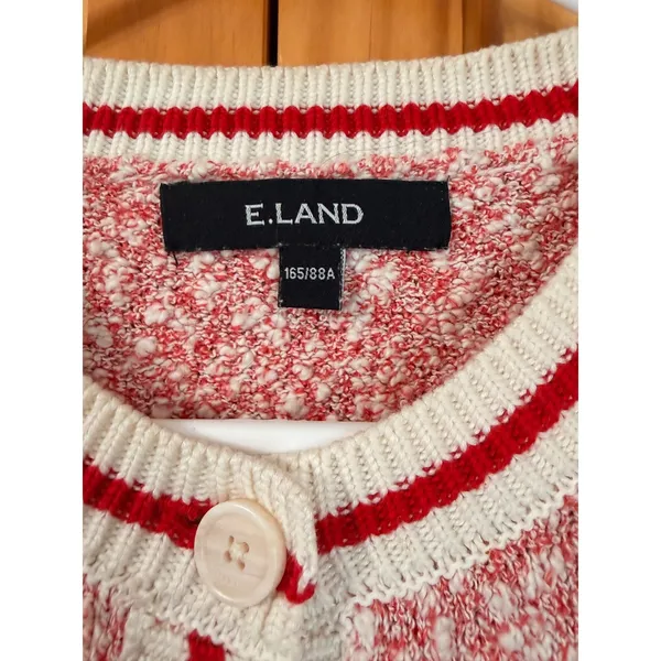 Vintage E-Land Club Marled Knit Cardigan Womens M Red White Button Front Varsity - Image 6