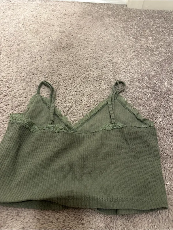Aeropostale Olive Ribbed Lace-Trim Cami - Image 3