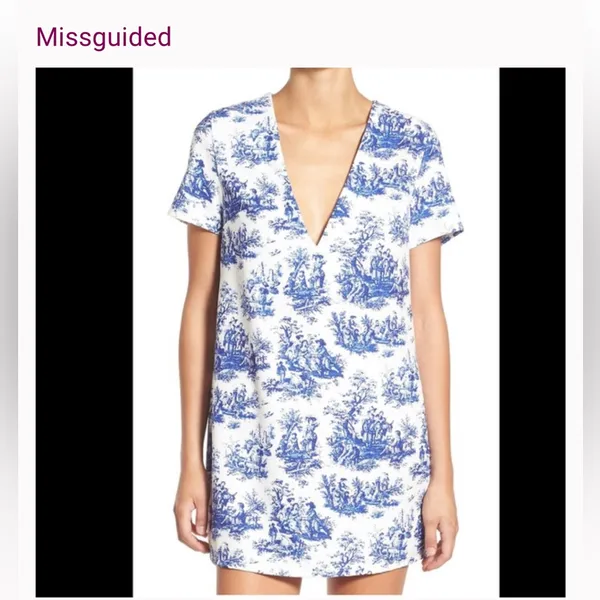 New Missguided White Dress with Blue Toile Print | Size Medium - Image 11
