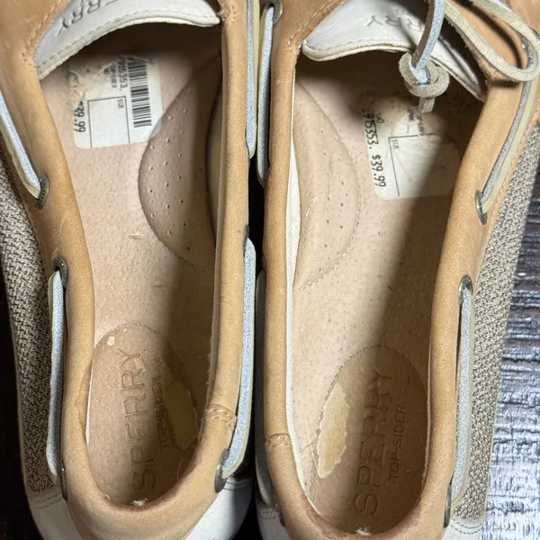 Sperry Top-Sider Firefish Boat Shoes Women 9M Tan Leather Linen Nautical Loafers - Image 8