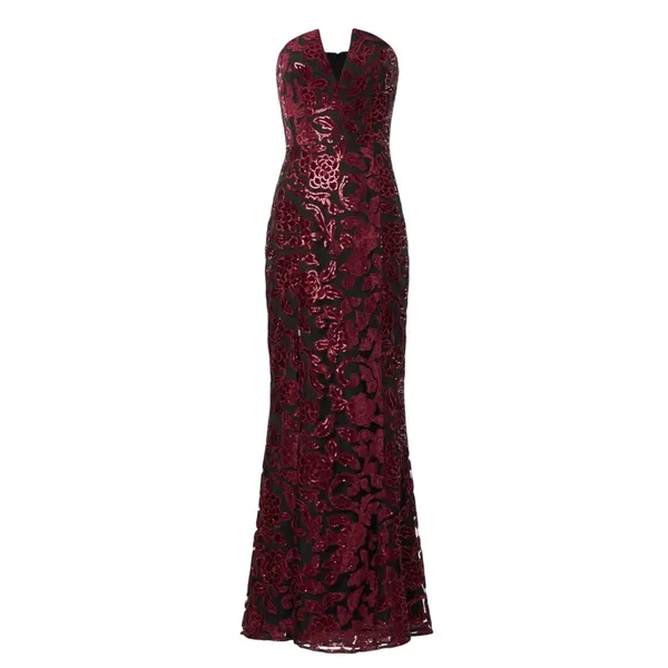 Dress the Population Black Sequin Gown XS Bustier Strapless Velvet Designer $400 - Image 9