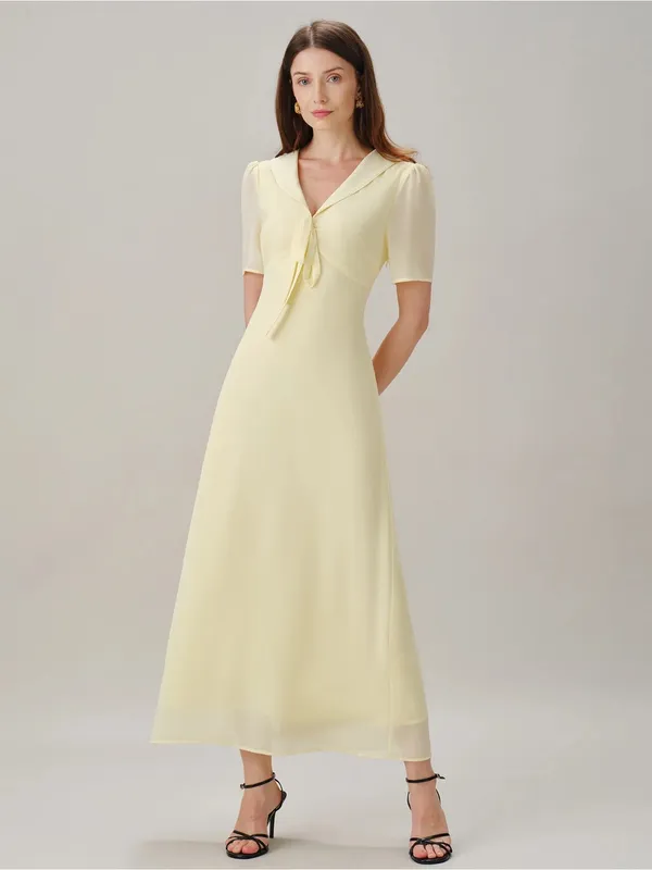 RIHOAS Pale Yellow Tie-Front Maxi Dress - Image 8