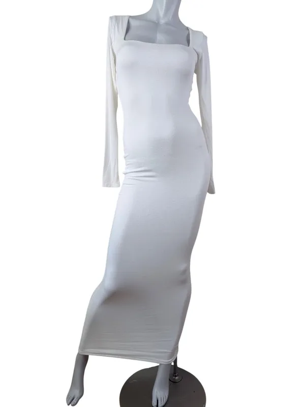 Naked Wardrobe Clean Girl Sculpting White Long Sleeve Bodycon Maxi Dress Med NWT - Image 2