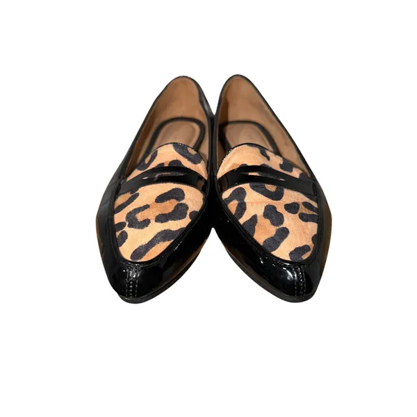 Kelly & Katie Aliva Black Patent Leopard Print Pointed Toe Flats Shoes 8M - Image 4