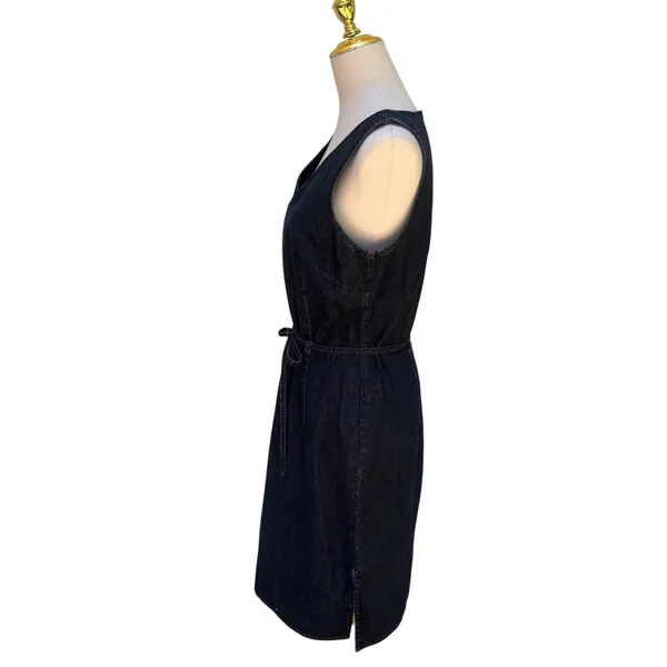 VTG Telluride Clothing Co Denim Dress 6 Blue Cotton V-Neck Tie Waist Western - Image 3