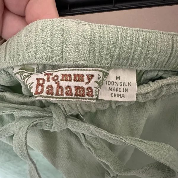 Silk Tommy Bahama Capri Pants Women's Med Macha Green Drawstring Pockets Lagen - Image 2