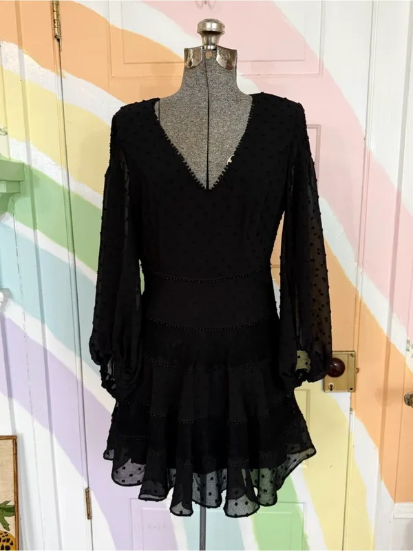 Bardot Mae Lace Tiered Swiss Dot Fit & Flare Mini Dress - Black - Size US 6🧡🍄 - Image 4