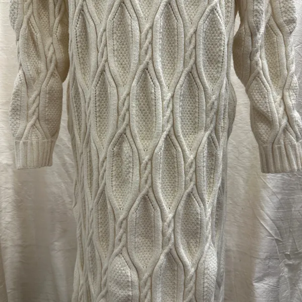 Line & Dot Cream Billy Cable Knit‎ Midi Sweater Dress Medium Preppy Fisherman - Image 6