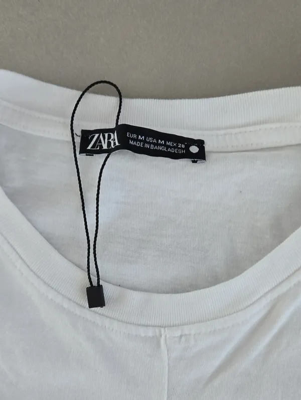 Zara White Short Sleeve T-Shirt with Tie Detail Size M. - Image 4
