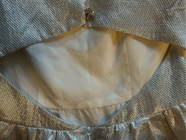 Aqua silver dress open back jewel button lined ribbed sides worn 1x cleaned 6 - Image 7