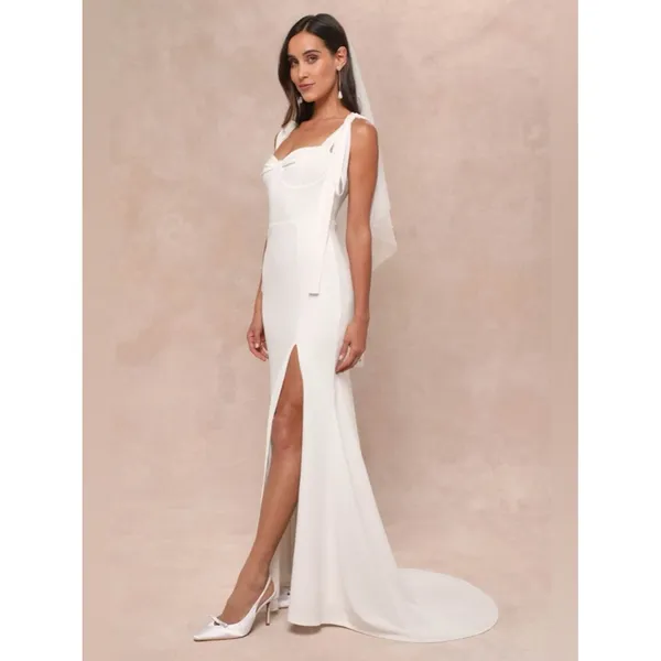 Lulus Splendid Love White Bustier Tie-Strap Mermaid Maxi Dress Size Medium Bride - Image 3