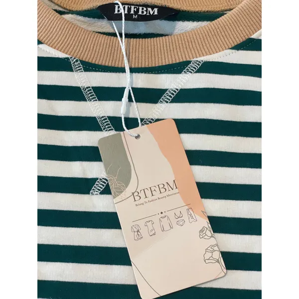 BTFBM Striped Oversized Sweatshirt Top Size M Green Tan New With Tag - Image 4