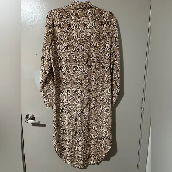 Anine Bing Chelsea Silk Brown Snake Python Dress Long Sleeve Shirt Dress‎ Animal - Image 3