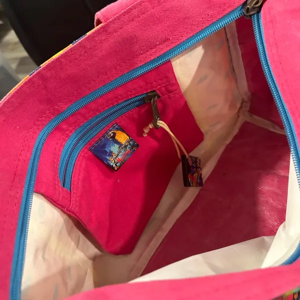 Bright Pink Multicolor Canvas Tote - Image 12