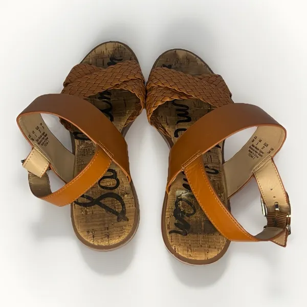 Sam Edelman‎ Teena 2 Sandals 7M Tan Woven Strap Cork Footbed Gold Heel - Image 8