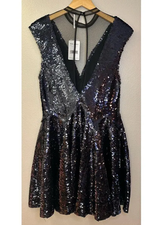 NWT Free People Dance Til Dawn Illusion Black Sequin Mini Dress - Image 7