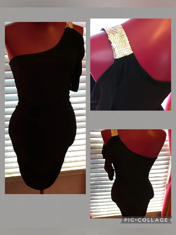 Black One Shoulder Midi Dress M - Image 2
