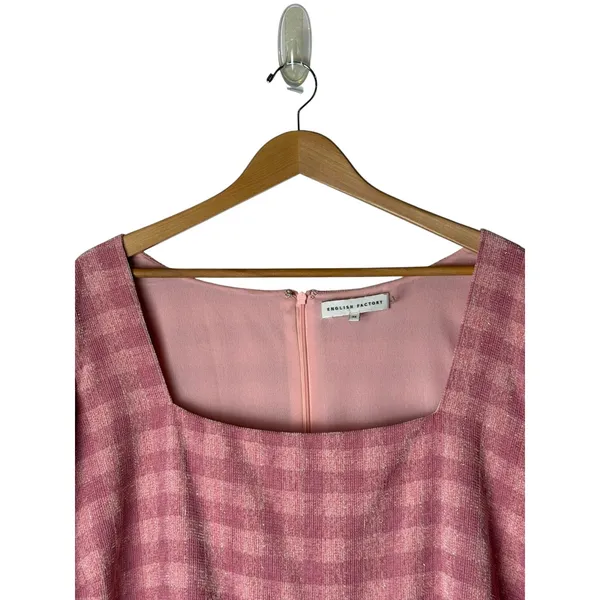 English Factory‎ Gingham Babydoll Dress Women 3X Pink Puff Sleeve Tiered Boho - Image 4