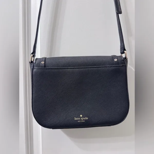 Kate Spade Black Saffiano Leather Rhinestone Studded Bow Crossbody Bag - Image 2