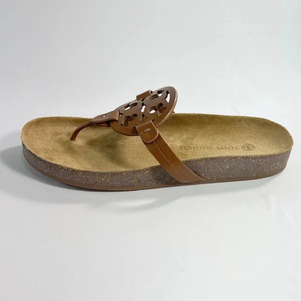 Tory Burch Miller Cloud Women 9.5 Bourbon Miele Leather Double T Logo Sandal - Image 4