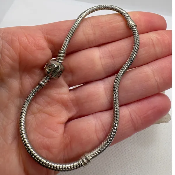 Vintage Sterling Silver 925 Snake Chain Charm Bracelet Love Barrel Clasp 7.75in - Image 2