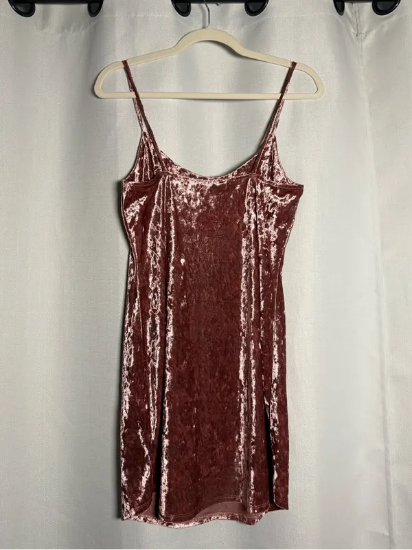 Forever 21 Crushed Velvet Pink Mini Dress Size Large - Image 4
