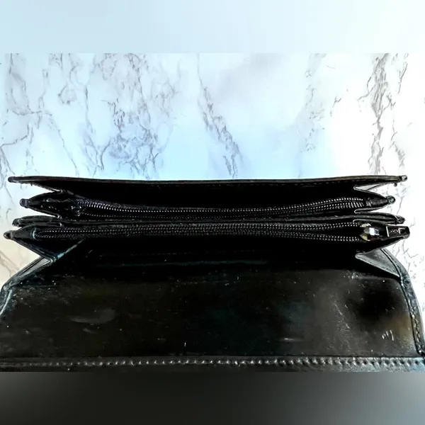 Furla Black Leather Long Wallet 7”x4” Vintage Authentic Clutch - Image 5
